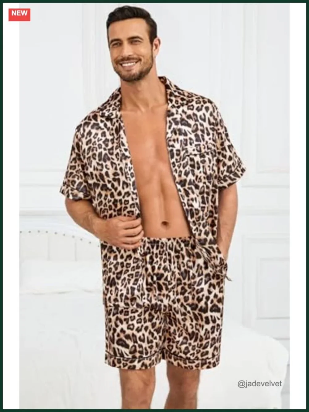 Men's Silk Satin Pajama Set Short Sleeve 2 Piece Button Down Sleepwear with